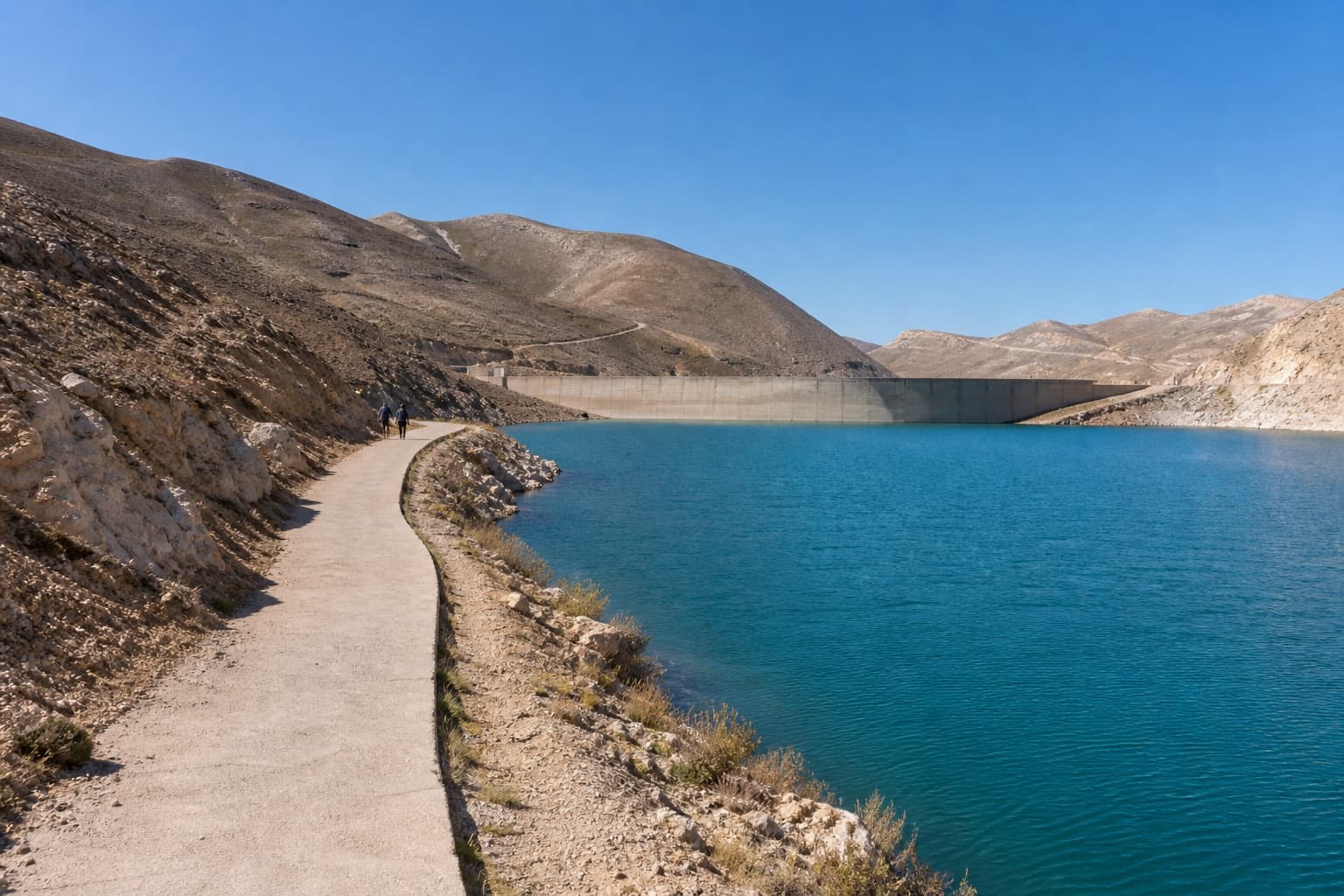 Chabrouh reservoir and dam wall in the mountains above Faraya