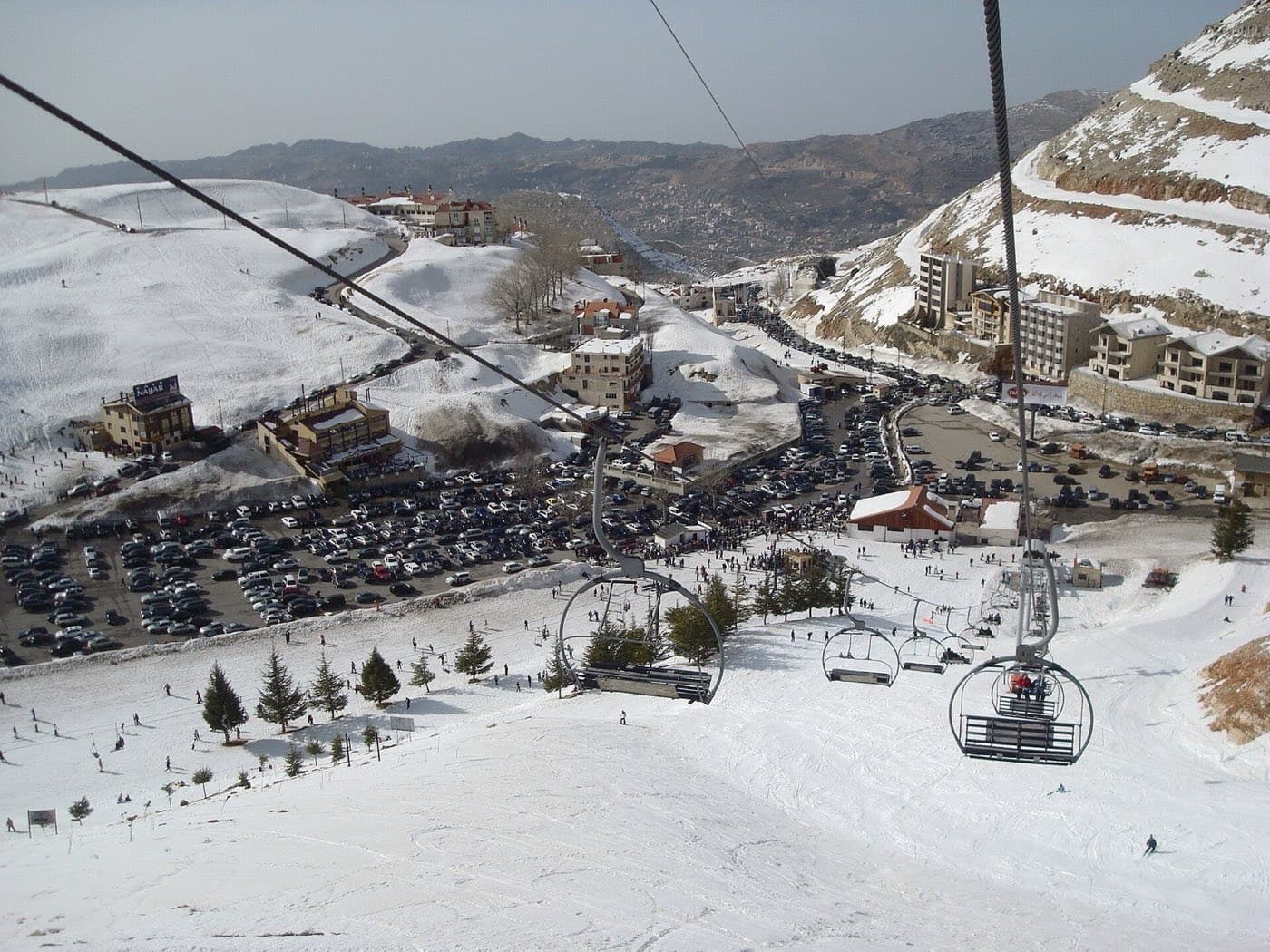 Mzaar Kfardebian ski resort base, parking and chairlifts