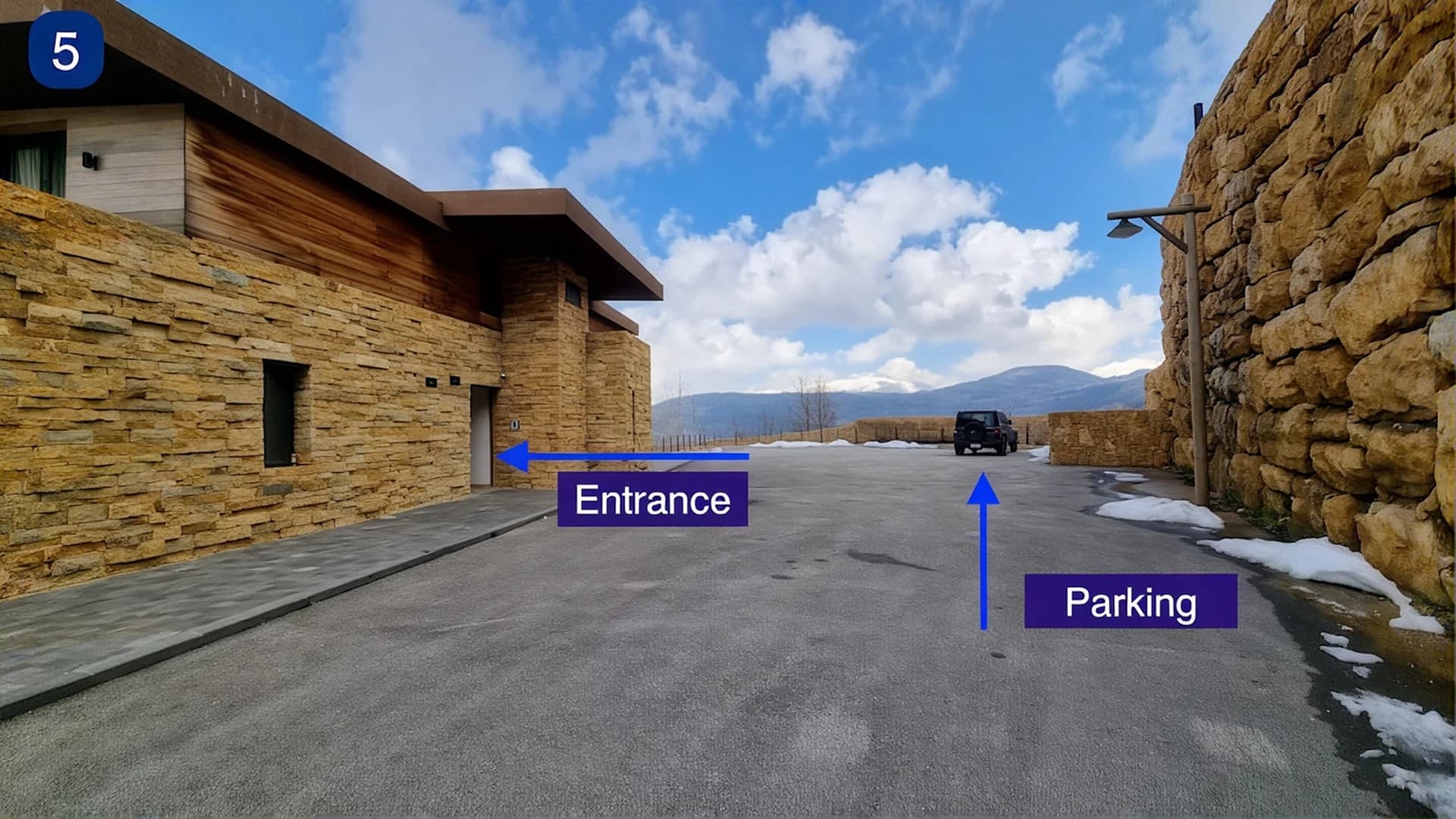 Arrival driveway and parking approach to The Nest at RedRock