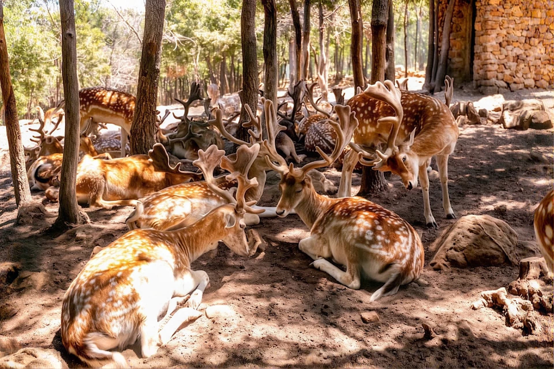 Fallow deer resting in the woods beside RedRock Faqra